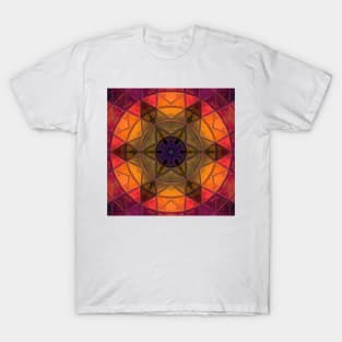 Mosaic Kaleidoscope Flower Purple Yellow and Orange T-Shirt